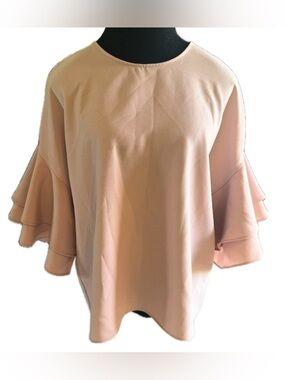 Zara Woman Blush Ruffle Sleeve Blouse, Size XS SEE MEASUREMENTS